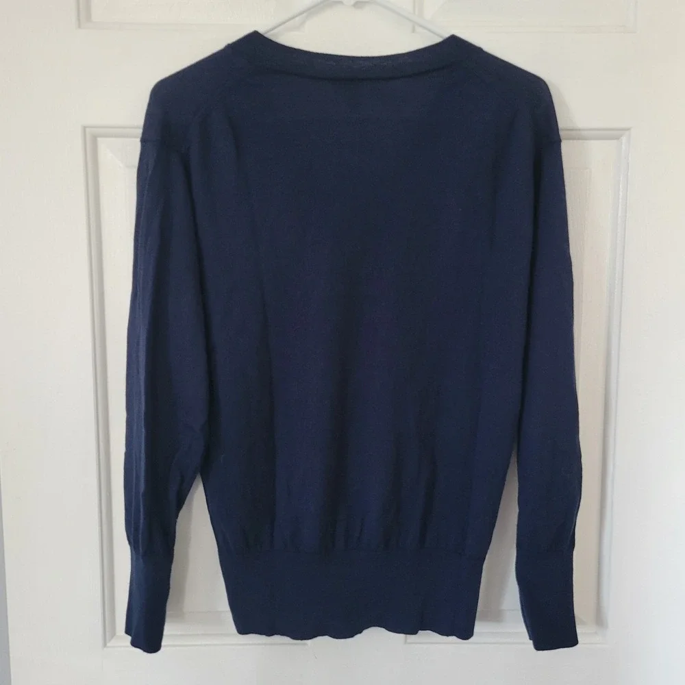 J.Crew V-Neck‎ Blue Sweater 100% Merino Wool Women's Size Small Classic Preppy - Picture 3 of 6
